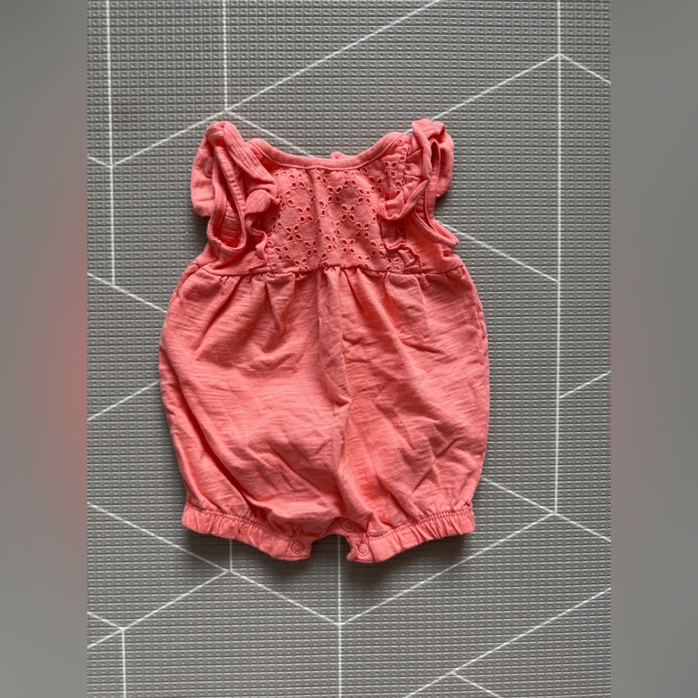 Carter's|Baby girl neon Coral Eyelet Ruffle bubble Romper in 3M•••Boho girly
